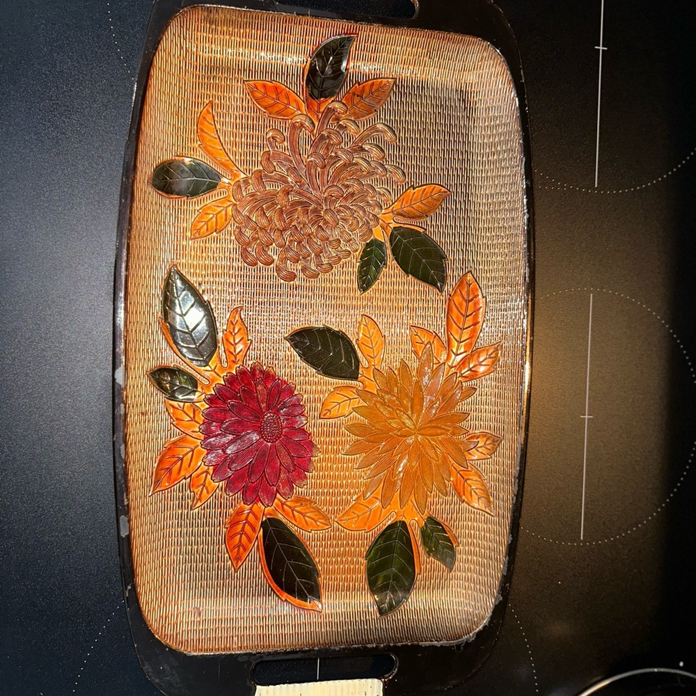 Vintage 1960’s Japanese Floral Decorative Tray with Handles